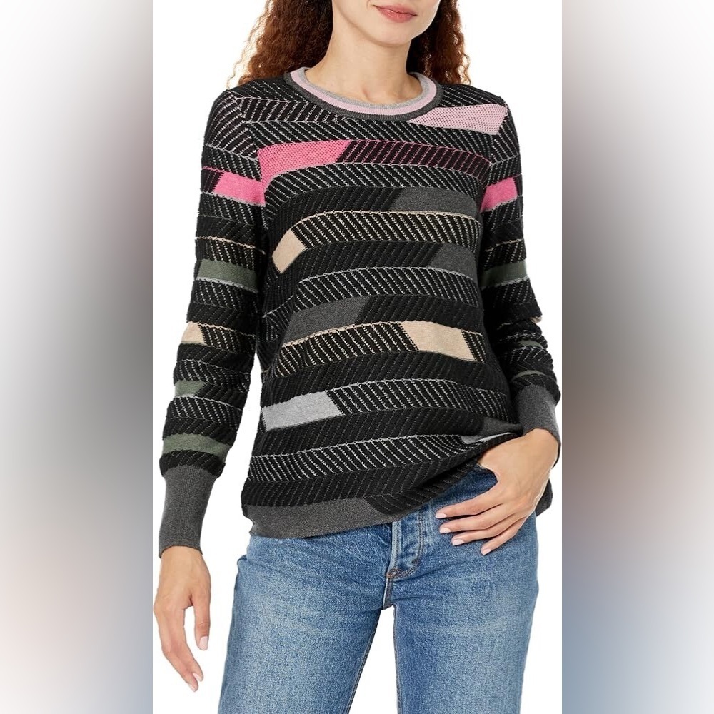 Nic+Zoe Colorful Shaded Cotton Striped Sweater - Picture 1 of 9